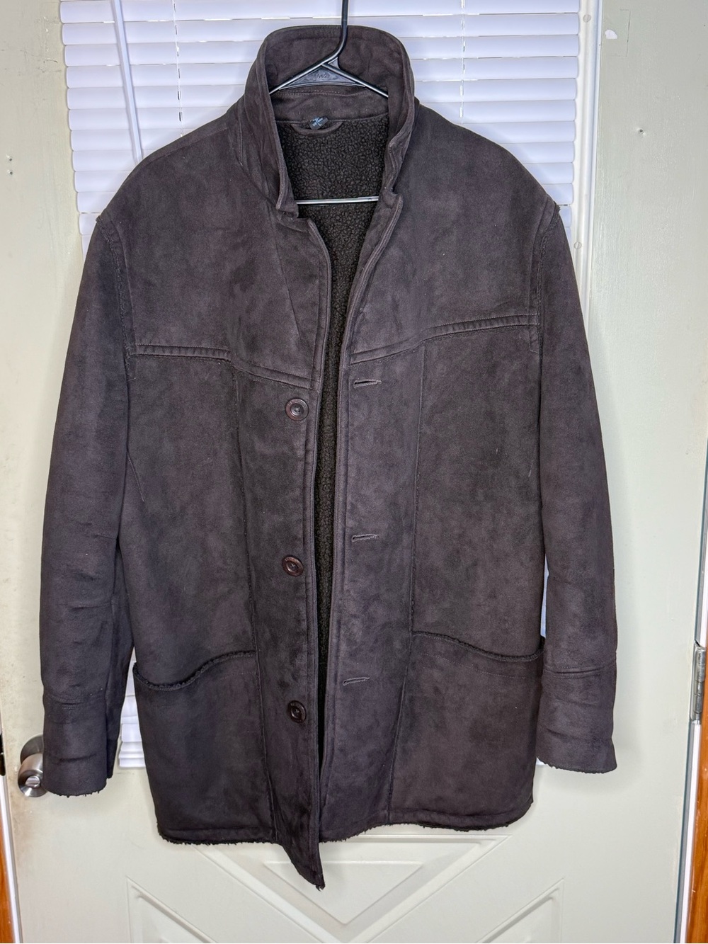 Kenneth Cole Reaction Brown Suede Sherpa Lined Winter Coat Jacket Mens Size L